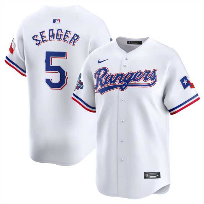 Mens Texas Rangers #5 Corey Seager White 2023 World Series Champions Stitched Baseball Jersey Dzhi